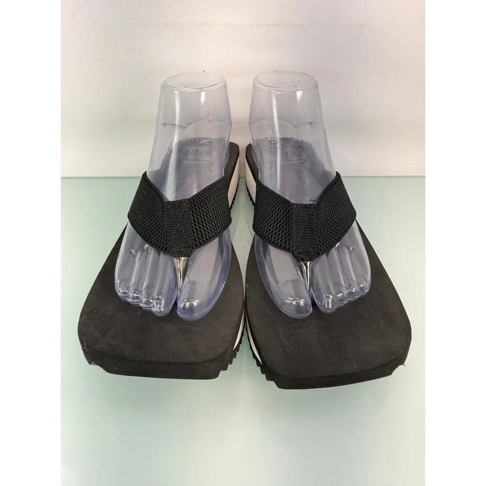 Y2K Black Chunky Platform Thong Flip Flops Thick Strap Sporty Summer Sz 10 Retro